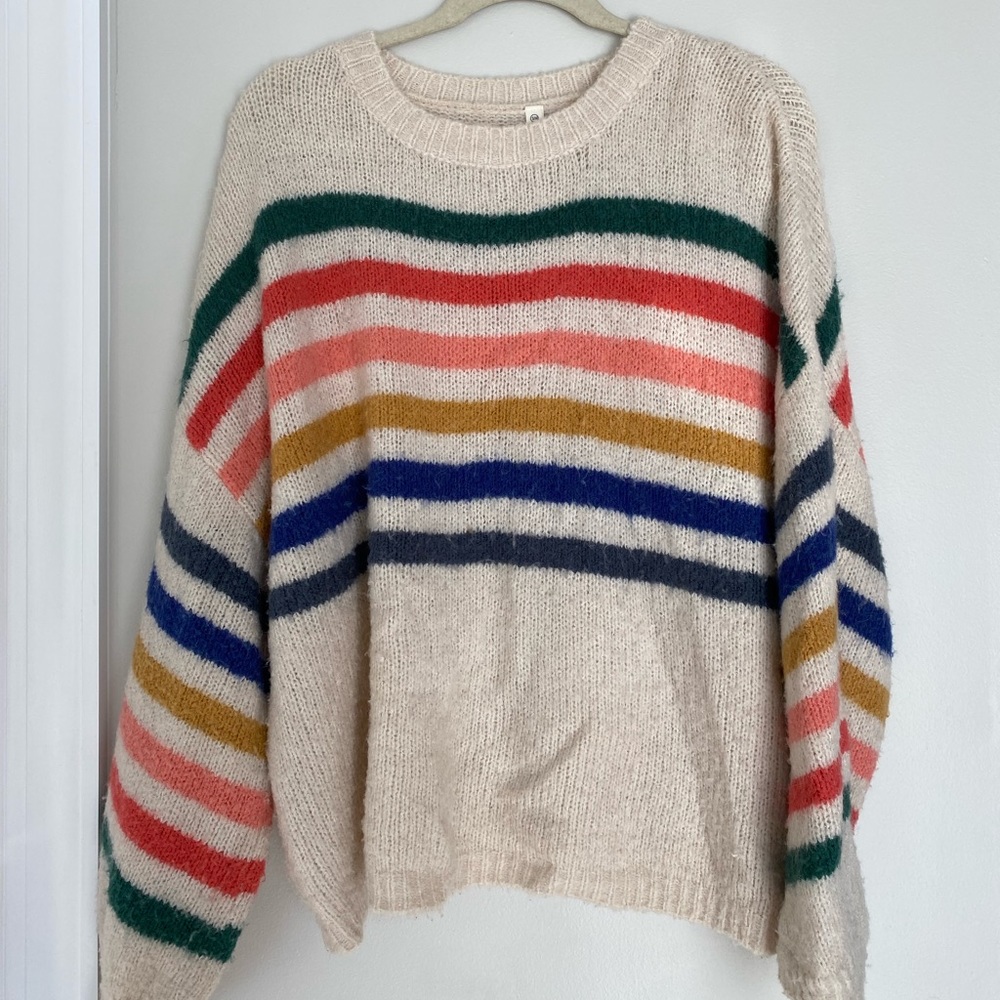 Oatmeal Sweater with Rainbow Stripes